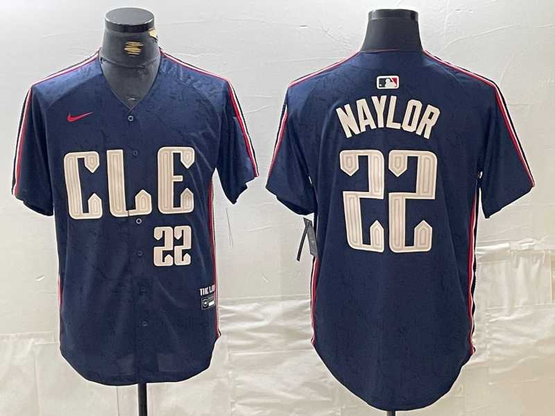 Mens Cleveland Guardians #22 Josh Naylor Number Navy 2024 City Connect Limited Stitched Jersey